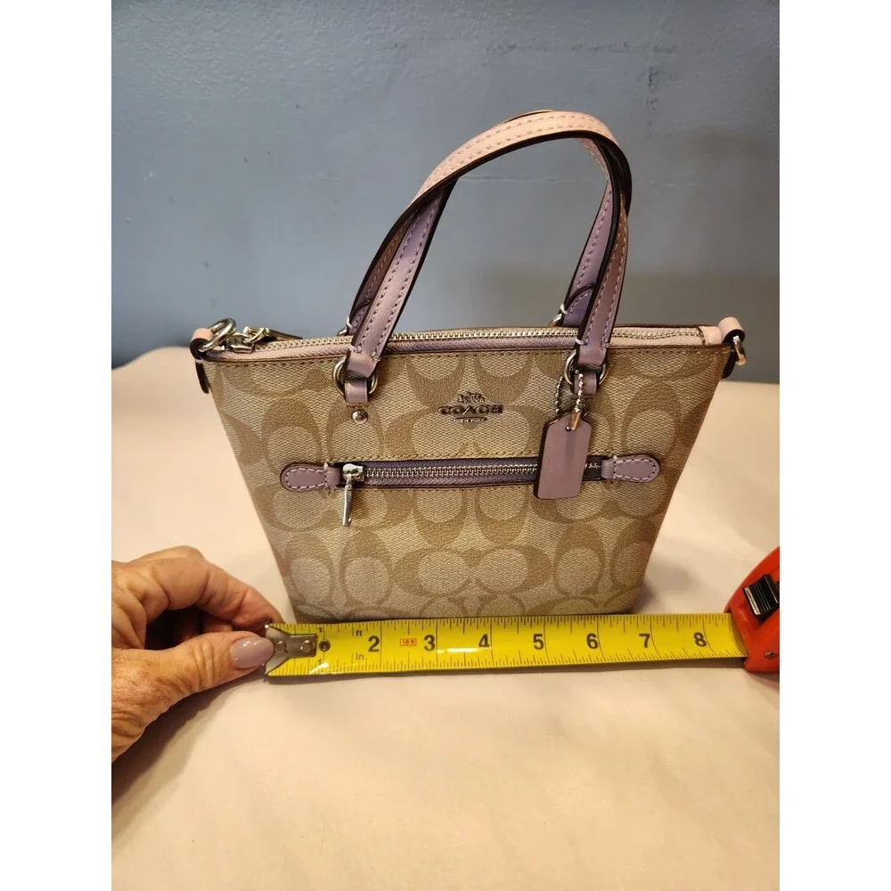 Coach Mini Gallery Satchel Crossbody In Signature Canvas 2 way Taupe Lilac NEW - Picture 14 of 16